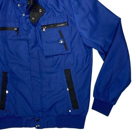Zara Man Utility Jacket Men XL Blue Black Zip Button Sport Classic Bomber Jacket - Picture 4 of 16